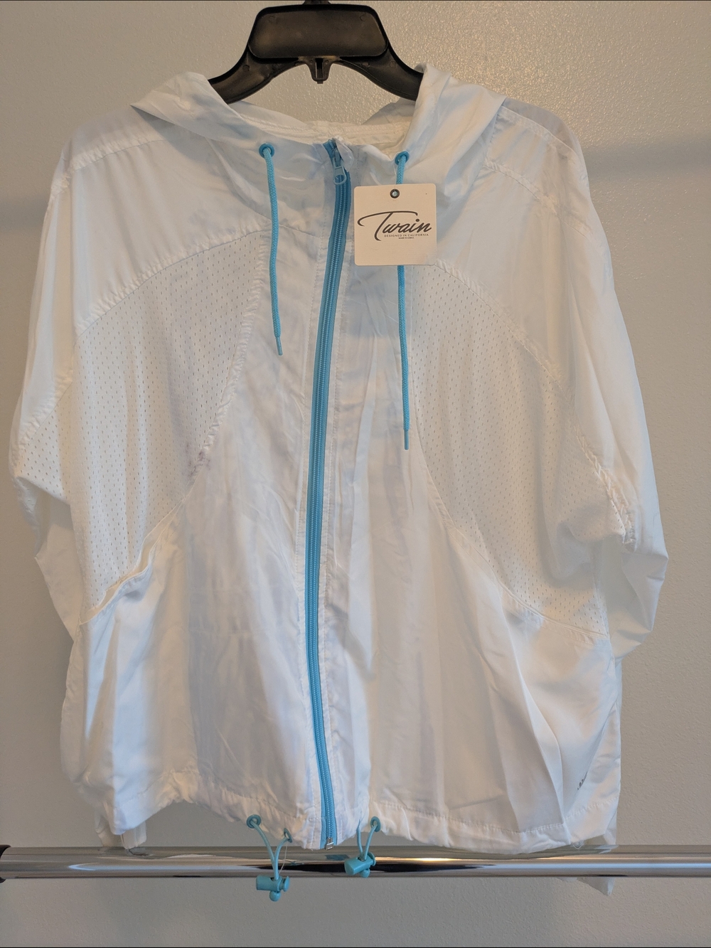 Women’s White Windbreaker Jacket with Blue Trim